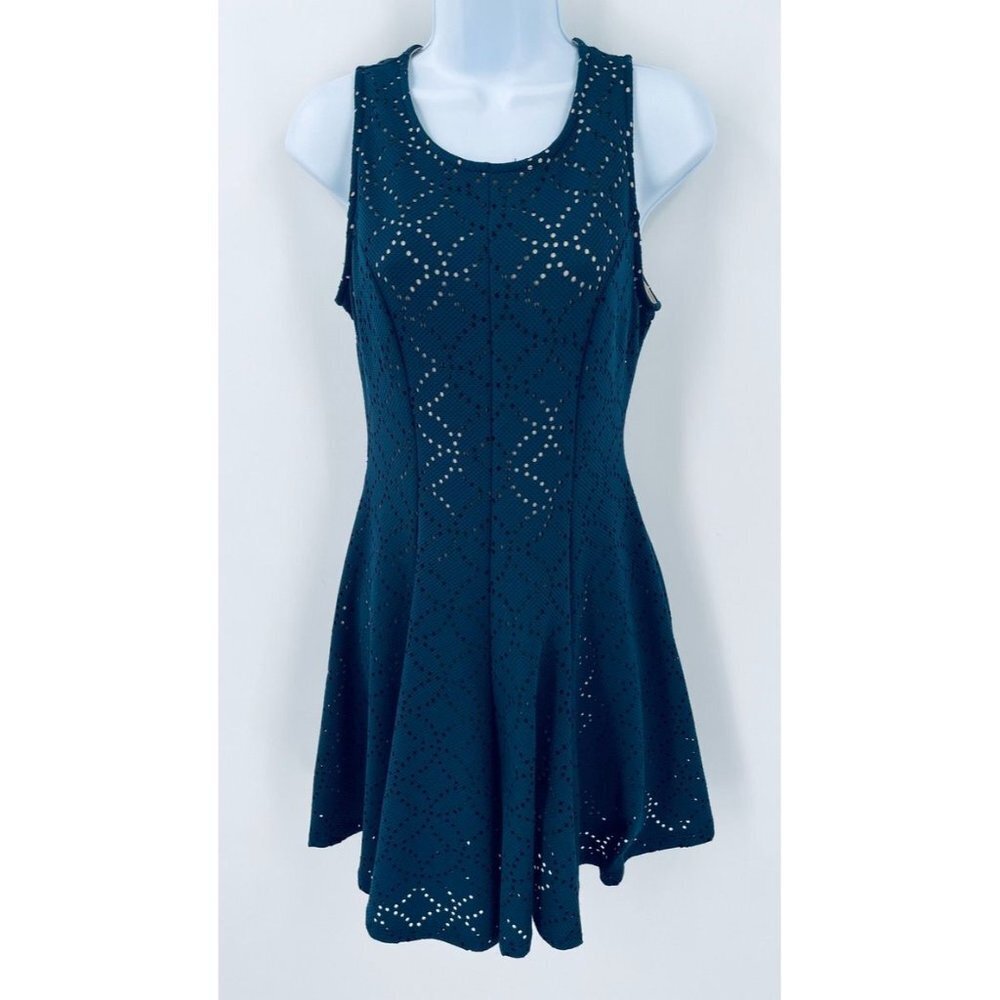 Francesca’s Collection Bird Cage Label Navy and Tan Dress Small A Line Lined